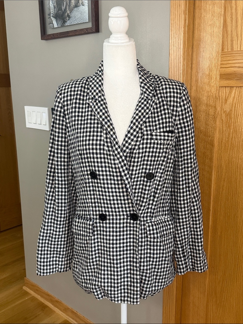 Reformation Black & White Gingham Double-Breasted Blazer